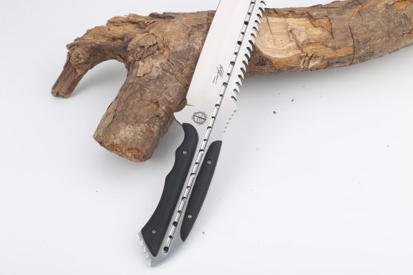 aaa12436 (1) LS093 Tuode Straight backed Dragon Long Fixed Blade Knife G10 Handle Leather Sheath