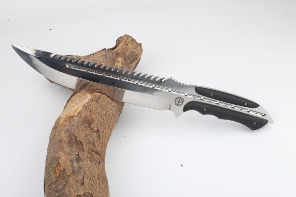 aaa12436 (3) LS093 Tuode Straight backed Dragon Long Fixed Blade Knife G10 Handle Leather Sheath