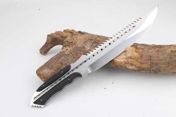 aaa12436 (4) LS093 Tuode Straight backed Dragon Long Fixed Blade Knife G10 Handle Leather Sheath