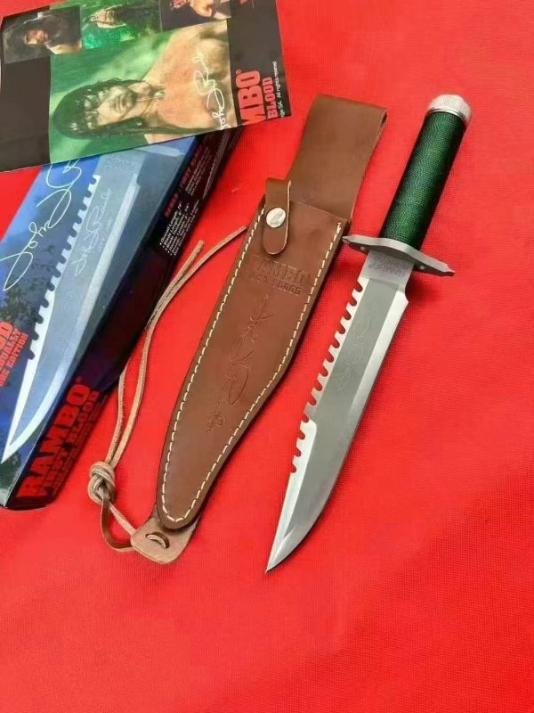 aaa14532 (1) LS092 Rambo 1Long Fixed Blade Knife Steel pipe handle Leather Sheath