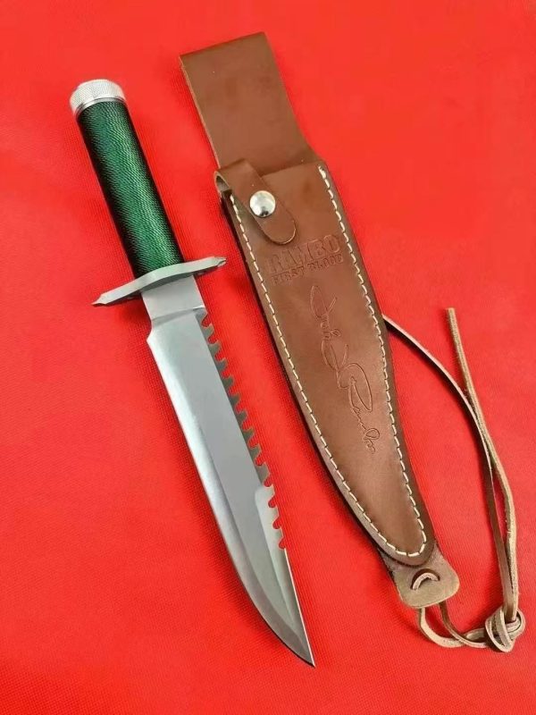 aaa14532 (3) LS092 Rambo 1Long Fixed Blade Knife Steel pipe handle Leather Sheath