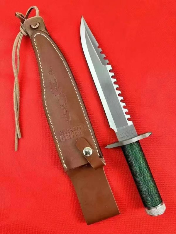 aaa14532 (5) LS092 Rambo 1Long Fixed Blade Knife Steel pipe handle Leather Sheath