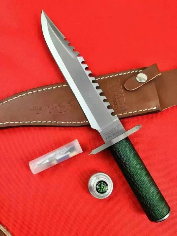 aaa14532 (8) LS092 Rambo 1Long Fixed Blade Knife Steel pipe handle Leather Sheath