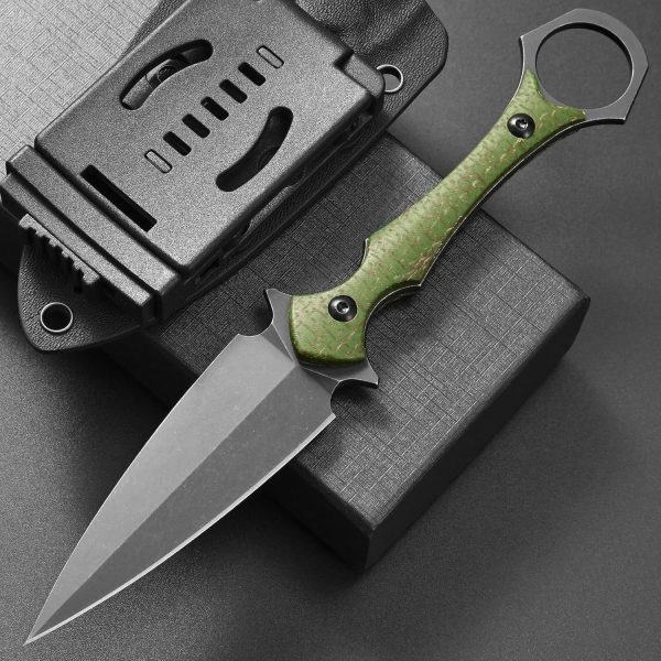 aaa2547 (1) DE026 C1292 (black/green/brown)Double-edged Knife G10 Handle K Scabbard