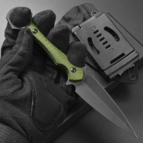 aaa2547 (2) DE026 C1292 (black/green/brown)Double-edged Knife G10 Handle K Scabbard
