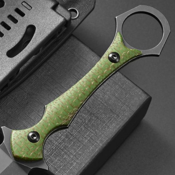 aaa2547 (3) DE026 C1292 (black/green/brown)Double-edged Knife G10 Handle K Scabbard
