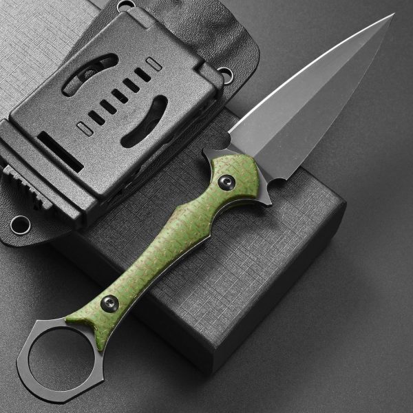 aaa2547 (6) DE026 C1292 (black/green/brown)Double-edged Knife G10 Handle K Scabbard