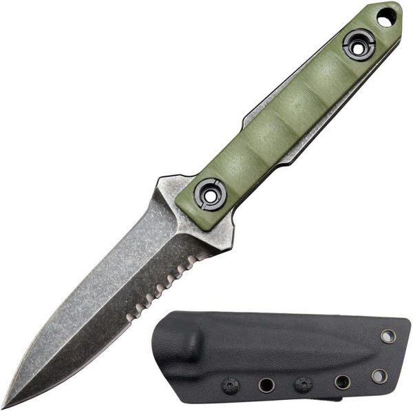 bbb1312321 (1) DE025 C1290 straight knife (black/green)Double-edged Knife G10 Handle K Scabbard