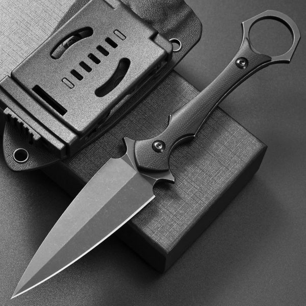 bbb2346 (6) DE026 C1292 (black/green/brown)Double-edged Knife G10 Handle K Scabbard