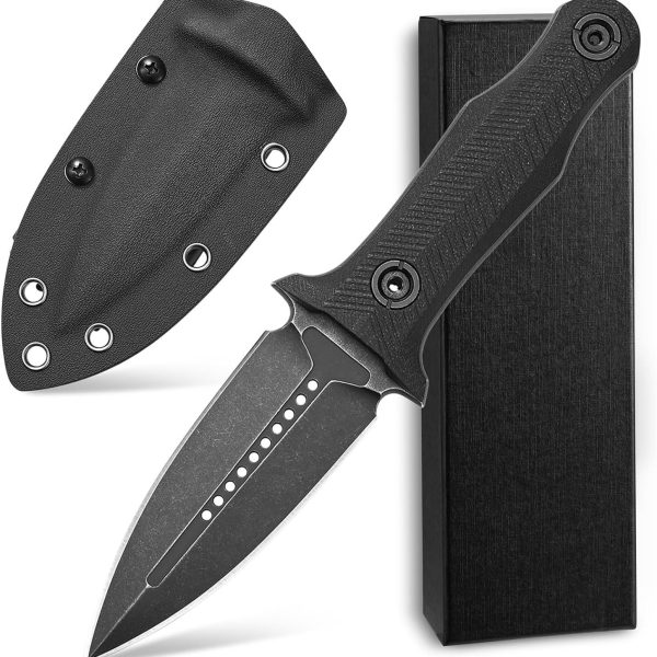 blk12365 (1) DE027 ST13 (black/silver) Double-edged Knife G10 Handle K Scabbard