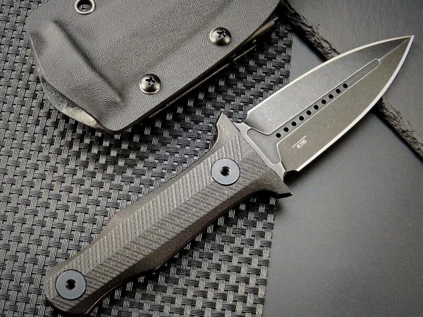 blk12365 (4) DE027 ST13 (black/silver) Double-edged Knife G10 Handle K Scabbard