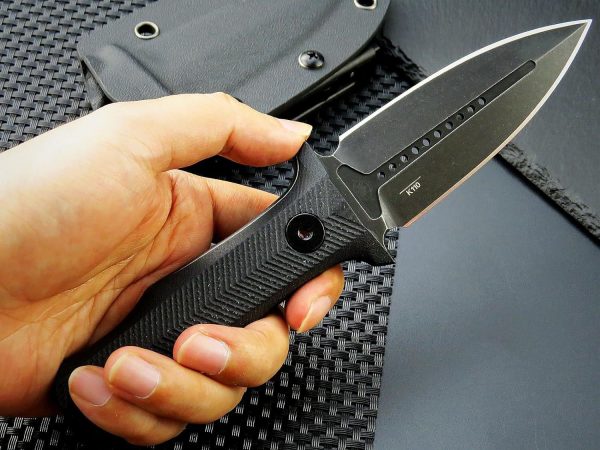 blk12365 (5) DE027 ST13 (black/silver) Double-edged Knife G10 Handle K Scabbard