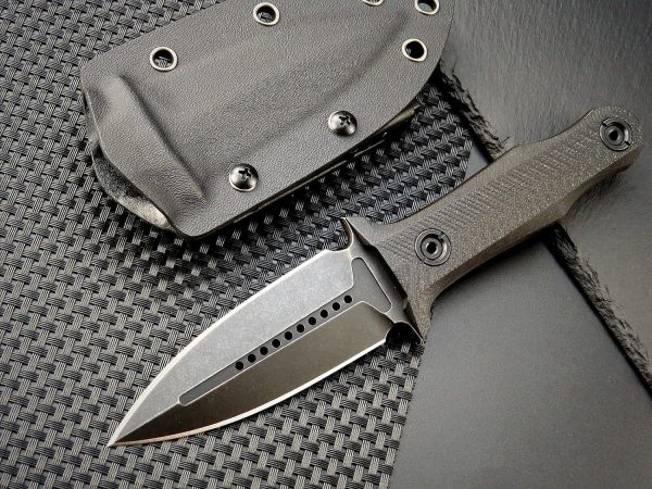 blk12365 (6) DE027 ST13 (black/silver) Double-edged Knife G10 Handle K Scabbard