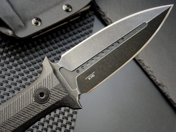 blk12365 (7) DE027 ST13 (black/silver) Double-edged Knife G10 Handle K Scabbard