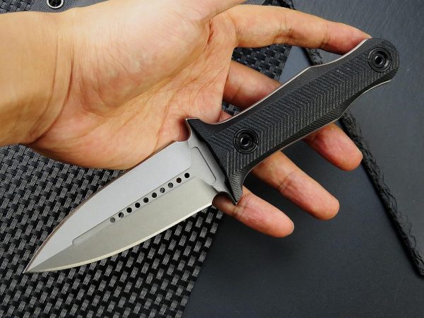 sil12532 (2) DE027 ST13 (black/silver) Double-edged Knife G10 Handle K Scabbard