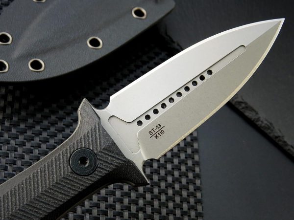 sil12532 (4) DE027 ST13 (black/silver) Double-edged Knife G10 Handle K Scabbard