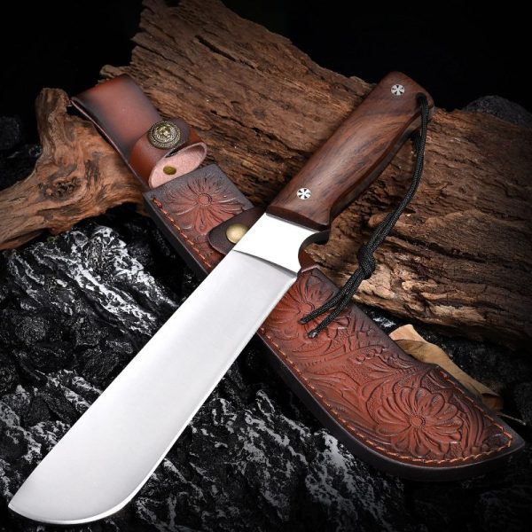 主图-2 LS096 troubleshooting Long Fixed Blade Knife Wooden Handle Leather Sheath