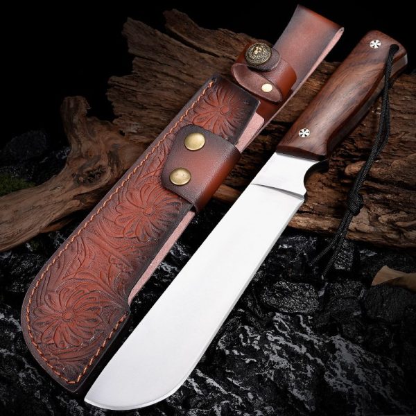 主图-3 LS096 troubleshooting Long Fixed Blade Knife Wooden Handle Leather Sheath