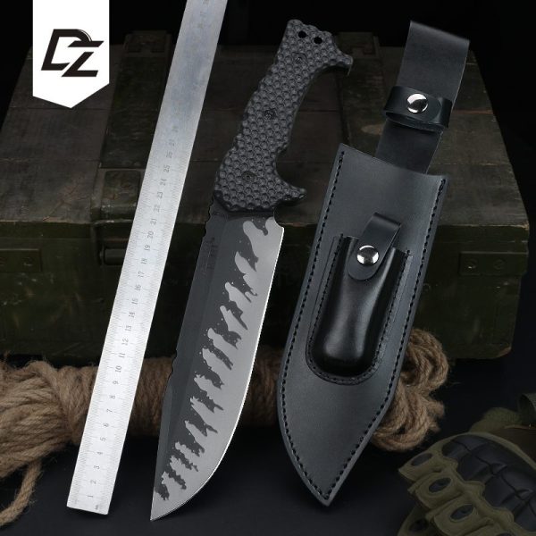 LS107 Miller M28 Long Fixed Blade Knife G10 Handle Leather Sheath