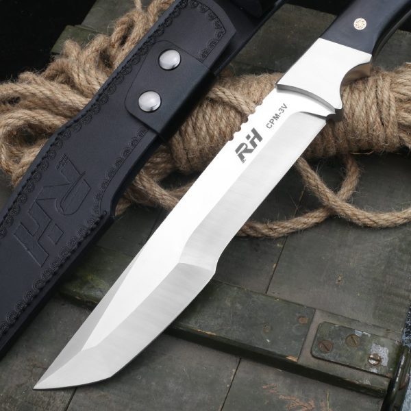 图 4 LS102 Reinstall Rhinoceros Long Fixed Blade Knife Wooden Handle Leather Sheath