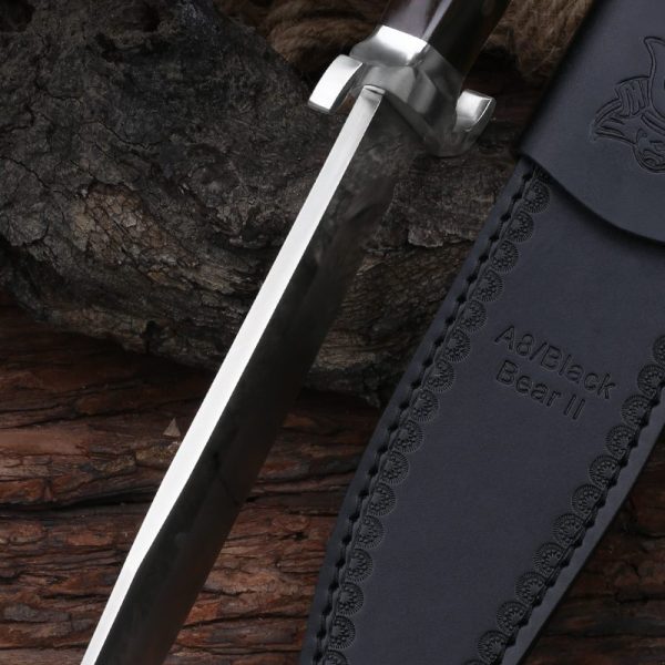 图 6 LS099 Black Bear 2 Long Fixed Blade Knife Wooden Handle Leather Sheath