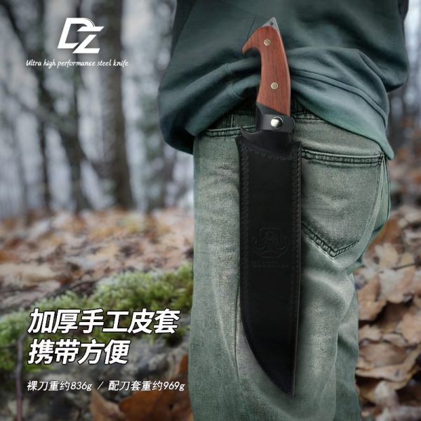 图 6 LS106 The woodcutter Long Fixed Blade Knife Redwood handle Leather Sheath