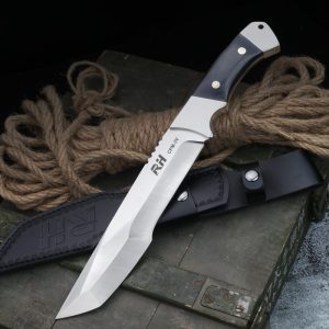 LS102 Reinstall Rhinoceros Long Fixed Blade Knife Wooden Handle Leather Sheath