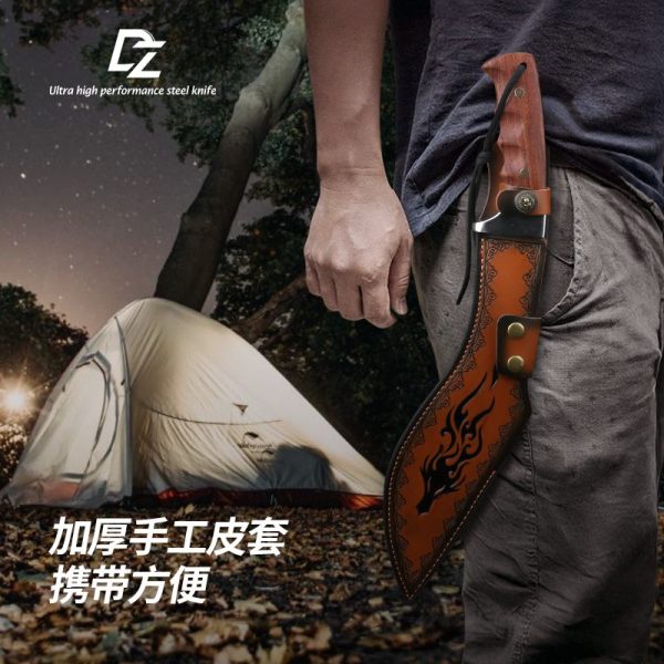 图 7 GT028 Red Big Dog Curved Knife Wooden Handle Leather Sheath