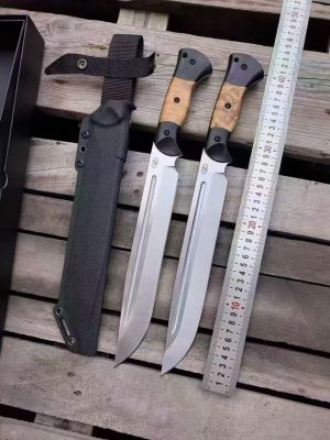 LS100 Huajiangfang Brown Bear Big Straight Long Fixed Blade Knife Black G10+White Shadow Wood Handle K Scabbard
