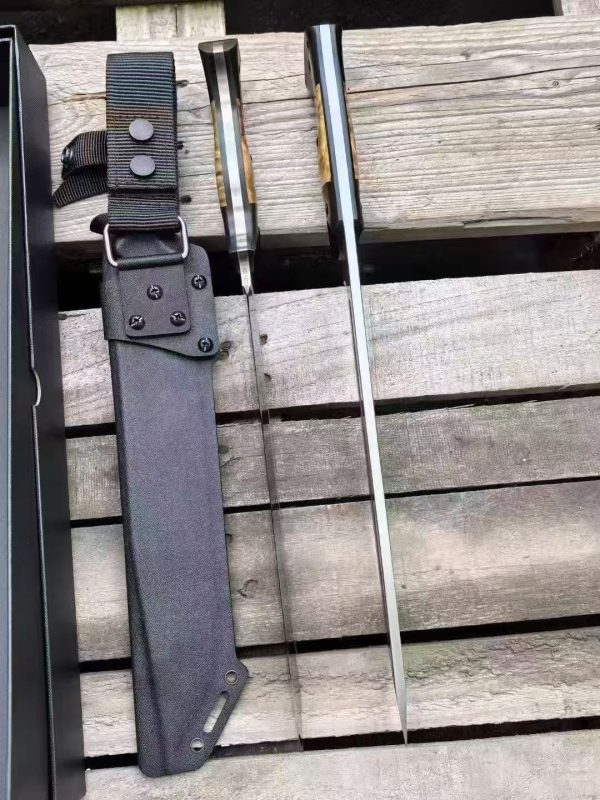 微信图片_2025-08-11_111610_300 LS100 Huajiangfang Brown Bear Big Straight Long Fixed Blade Knife Black G10+White Shadow Wood Handle K Scabbard