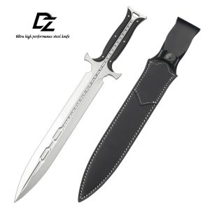 英图 1 DE032 Paladin Double-edged sword G10 Handle Leather scabbard