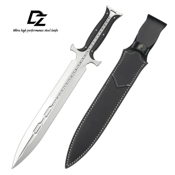 英图 1 DE032 Paladin Double-edged sword G10 Handle Leather scabbard