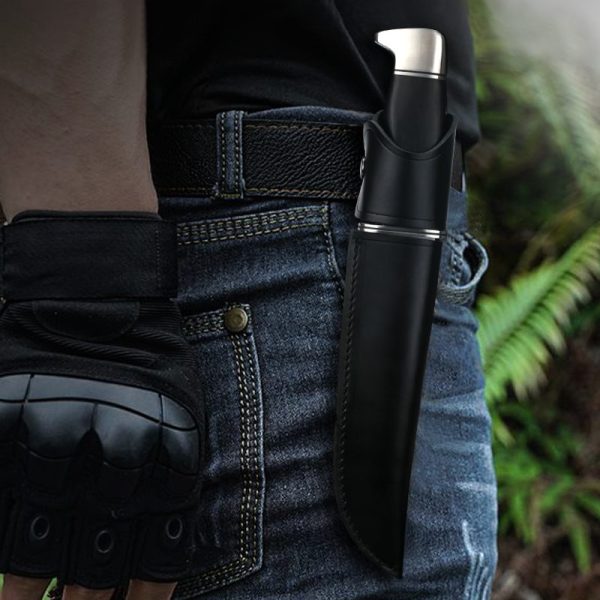 LS105 Buck Long Fixed Blade Knife Black wood handle Leather Sheath