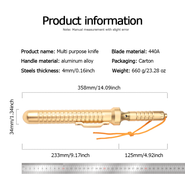 英图 2 LS103 Golden Yellow Ridge Thorn Long Fixed Blade Knife aluminum alloy handle