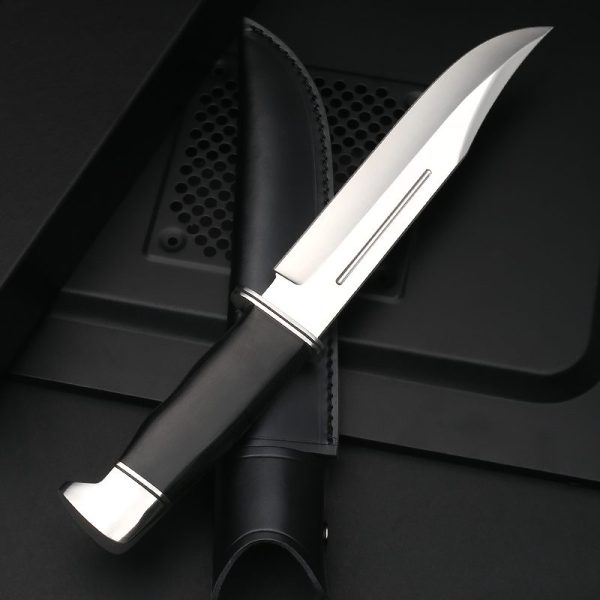 LS105 Buck Long Fixed Blade Knife Black wood handle Leather Sheath