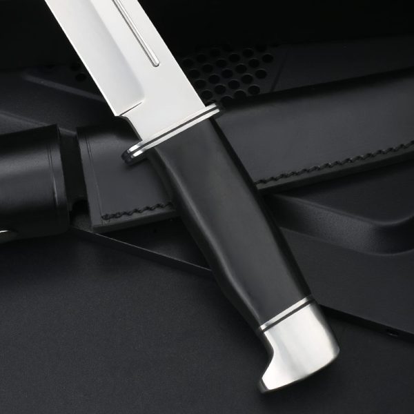 LS105 Buck Long Fixed Blade Knife Black wood handle Leather Sheath