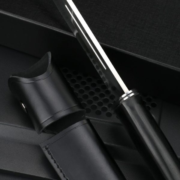 LS105 Buck Long Fixed Blade Knife Black wood handle Leather Sheath