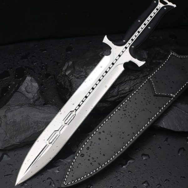 英图 6 DE032 Paladin Double-edged sword G10 Handle Leather scabbard