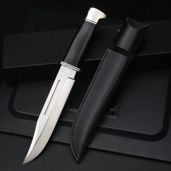 LS105 Buck Long Fixed Blade Knife Black wood handle Leather Sheath