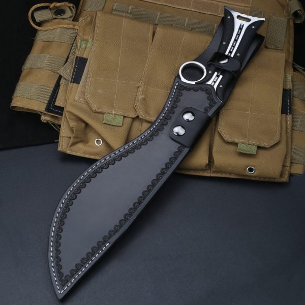 英图 7 GT026 Todd Big Dog with Back Teeth Curved Knife G10 Handle Leather Sheath