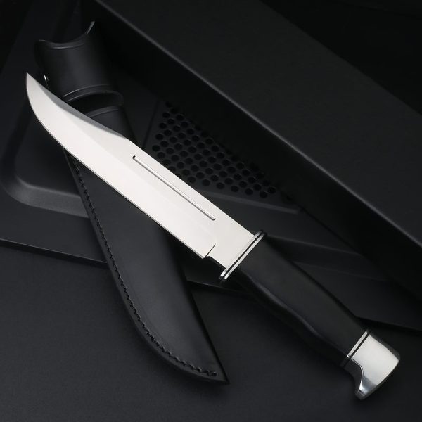 LS105 Buck Long Fixed Blade Knife Black wood handle Leather Sheath