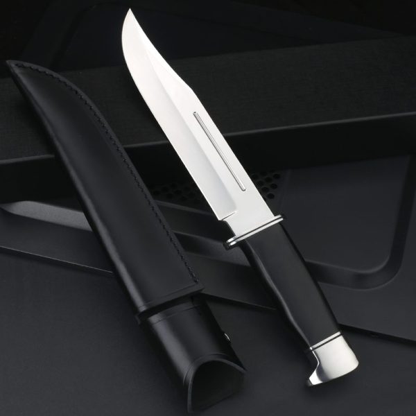 LS105 Buck Long Fixed Blade Knife Black wood handle Leather Sheath