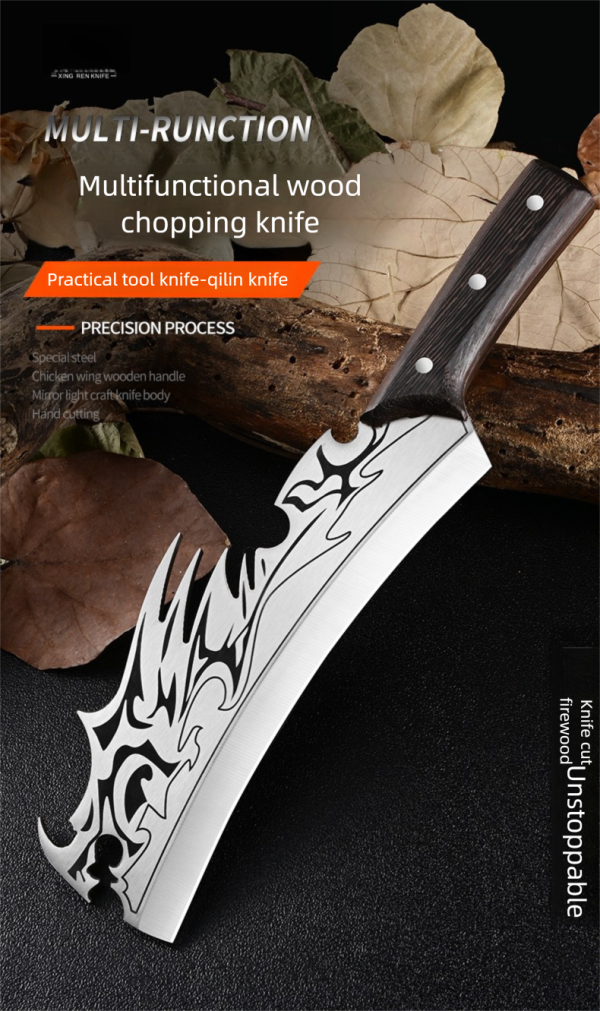 详情-1 LS097Xingrui Multi functional Diesel Knife Long Fixed Blade Knife Wooden Handle Leather Sheath