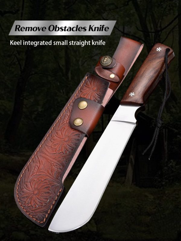 详情-1 LS096 troubleshooting Long Fixed Blade Knife Wooden Handle Leather Sheath