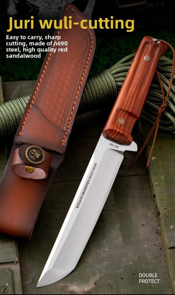 详情-1 SS161 Extreme Military Sanctions Short Fixed Blade Knife Wooden Handle Leather Sheath