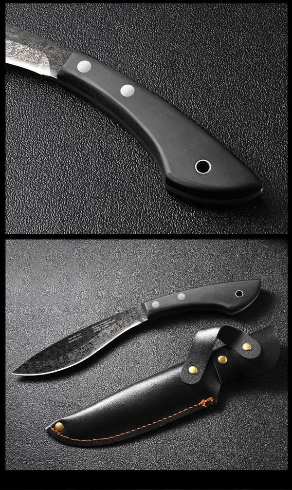 详情-10 GT025 Xingrui Jiwen Dog Leg Curved Knife Wooden Handle Leather Sheath