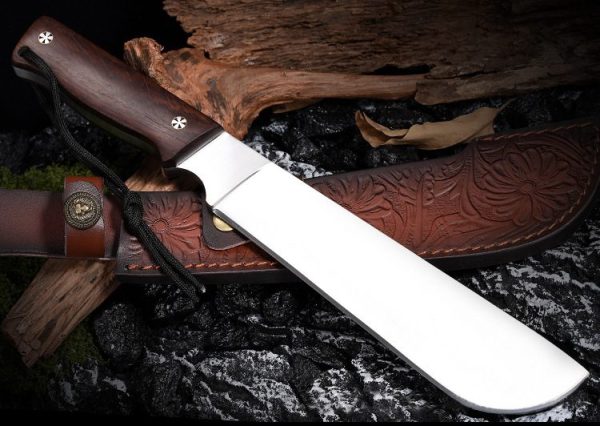 详情-10 LS096 troubleshooting Long Fixed Blade Knife Wooden Handle Leather Sheath