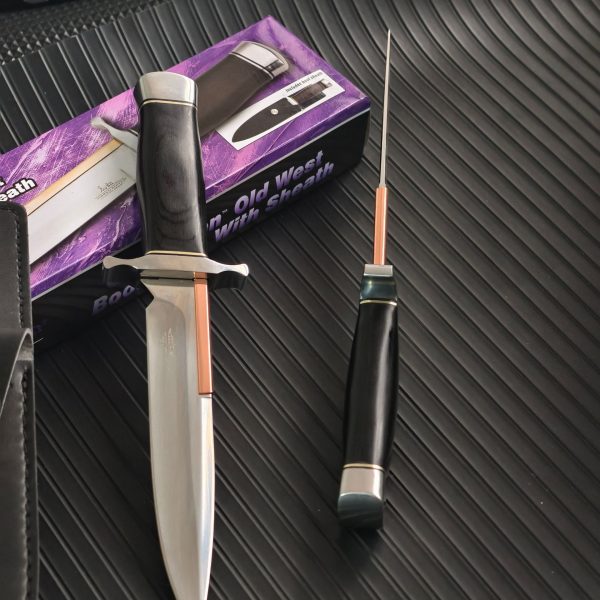 详情-10 SS160 Small toothpick/Old Western boot knife Short Fixed Blade Knife Wooden Handle Leather Sheath