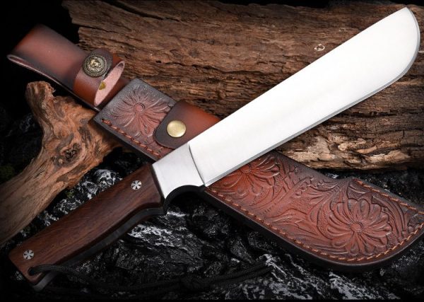 详情-11 LS096 troubleshooting Long Fixed Blade Knife Wooden Handle Leather Sheath