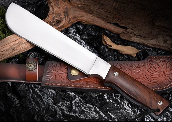 详情-12 LS096 troubleshooting Long Fixed Blade Knife Wooden Handle Leather Sheath
